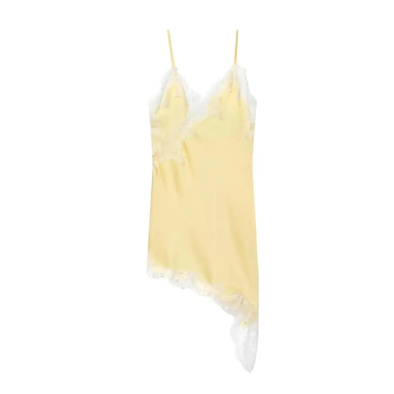 Yellow lace-trimmed women's camisole with delicate straps