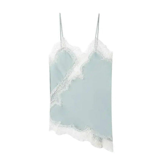 Light blue lace-trimmed camisole top for women's fashion
