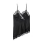 Black lace-trimmed satin camisole for women's fashion