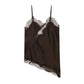 Black lace-trimmed satin camisole for women's fashion