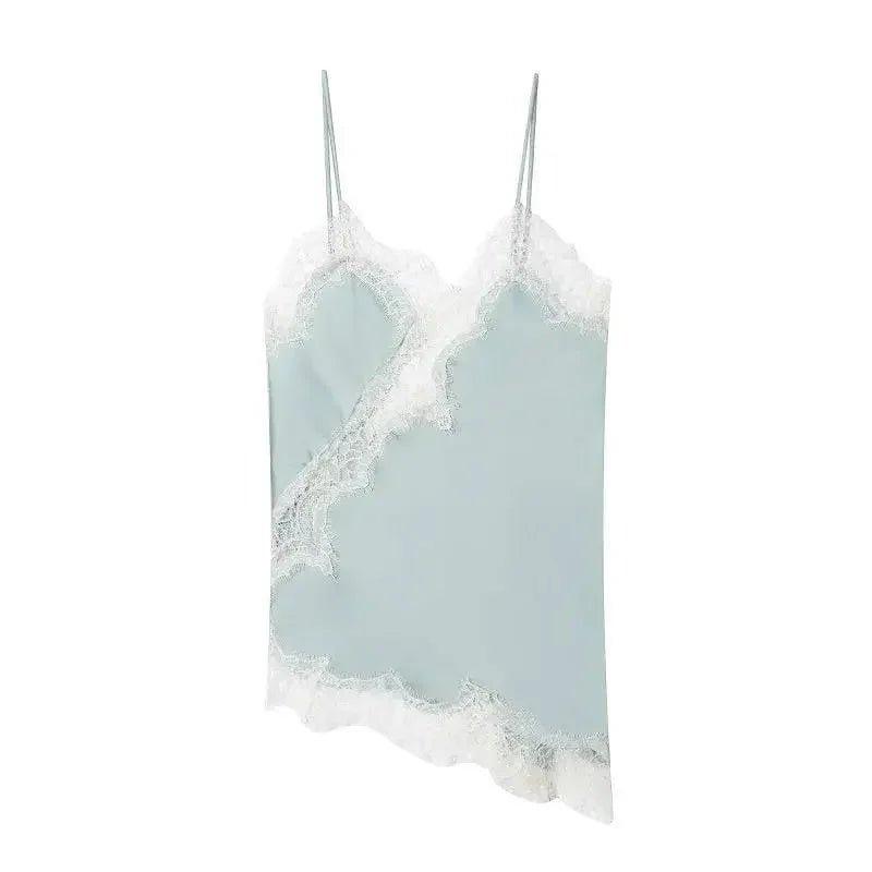 Light blue lace trim camisole top for women's fashion