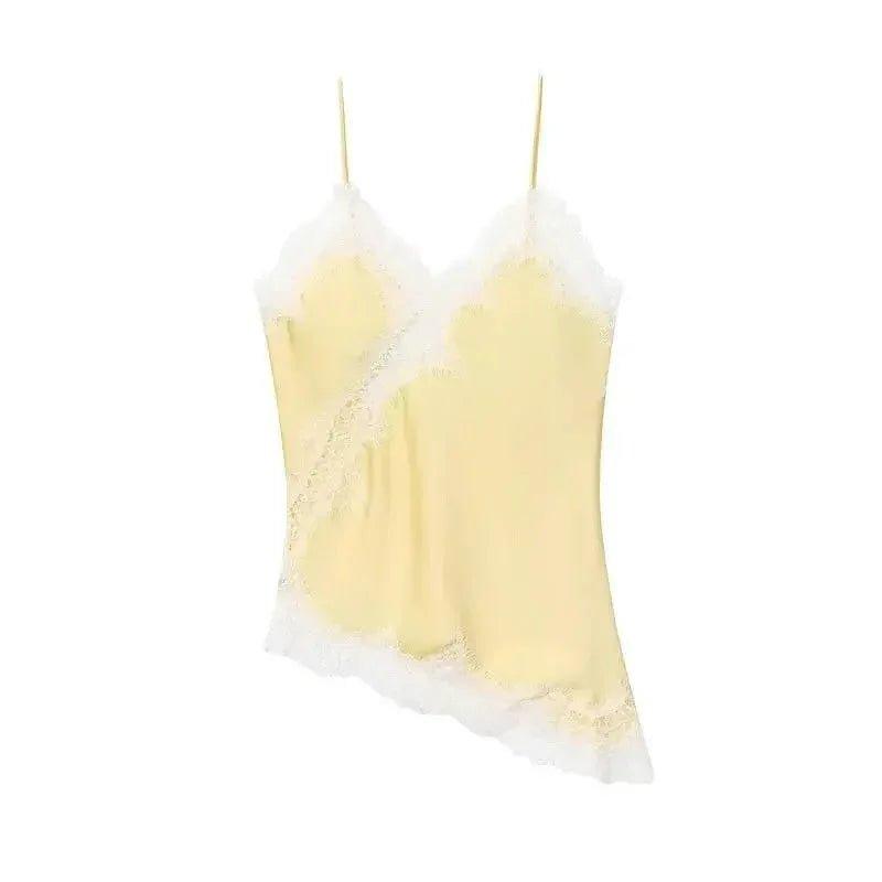 Yellow lace-trimmed camisole top for women's fashion
