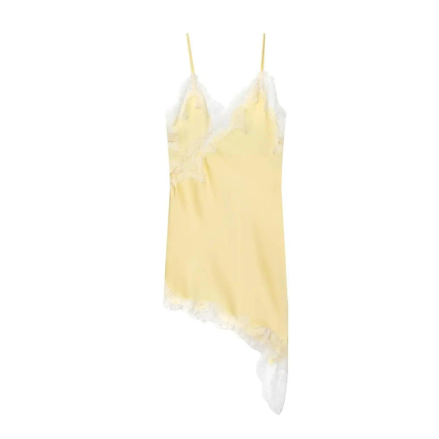 Yellow lace-trimmed satin camisole with delicate straps, women's fashion lingerie