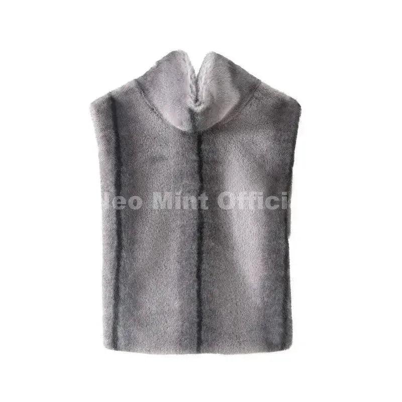 Gray faux fur vest with high collar, women's fashion outerwear