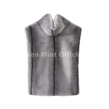 Gray faux fur vest with high collar, women's fashion outerwear