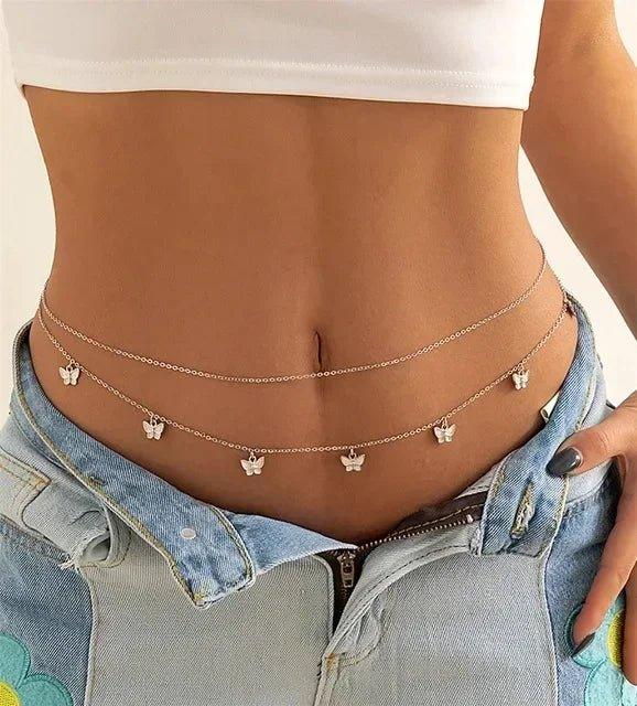 Women's butterfly waist chain with delicate charms, fashion accessory for summer outfits