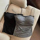 Black and gray ruched camisoles on beige couch, women's fashion tops