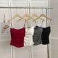 Women's fashion ruched camisoles in red, white, gray, black on hangers