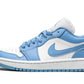 Light blue and white Nike Air Jordan 1 low-top sneaker for women's fashion