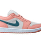 Pink and teal women's low-top sneaker with white sole and Nike swoosh, stylish fashion footwear