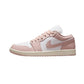 Pink and white women's low-top sneaker with Nike swoosh, stylish fashion footwear