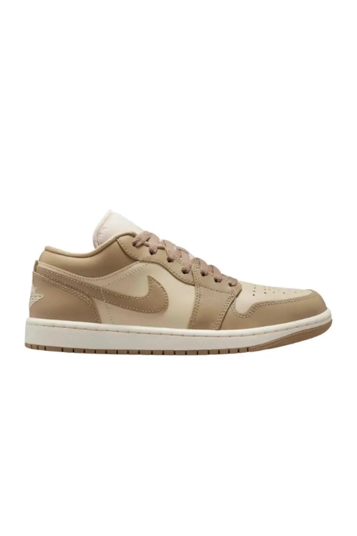 Beige low-top sneaker with Nike swoosh, women's fashion footwear