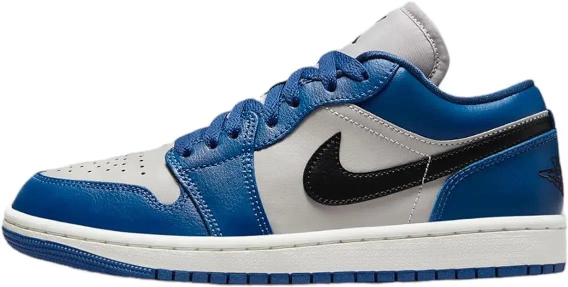 Blue and grey low-top sneaker with black swoosh, women's fashion footwear