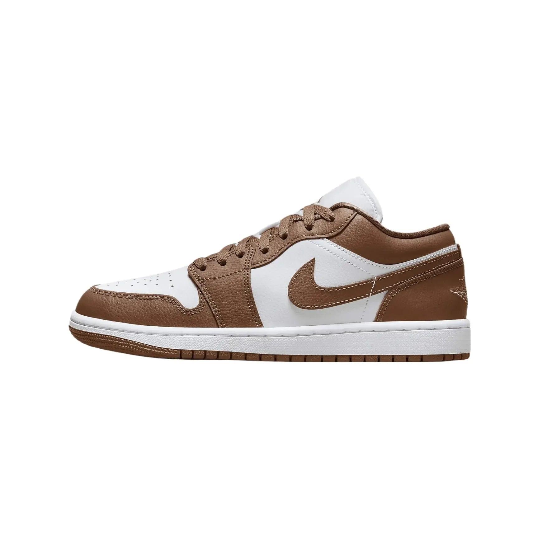 Brown and white low-top sneaker with Nike swoosh, fashion footwear for women