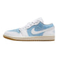 White and light blue low-top sneaker with gum sole, ideal for women's fashion and casual wear