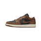 Brown and black low-top sneaker with white sole, perfect for casual fashion and everyday wear.