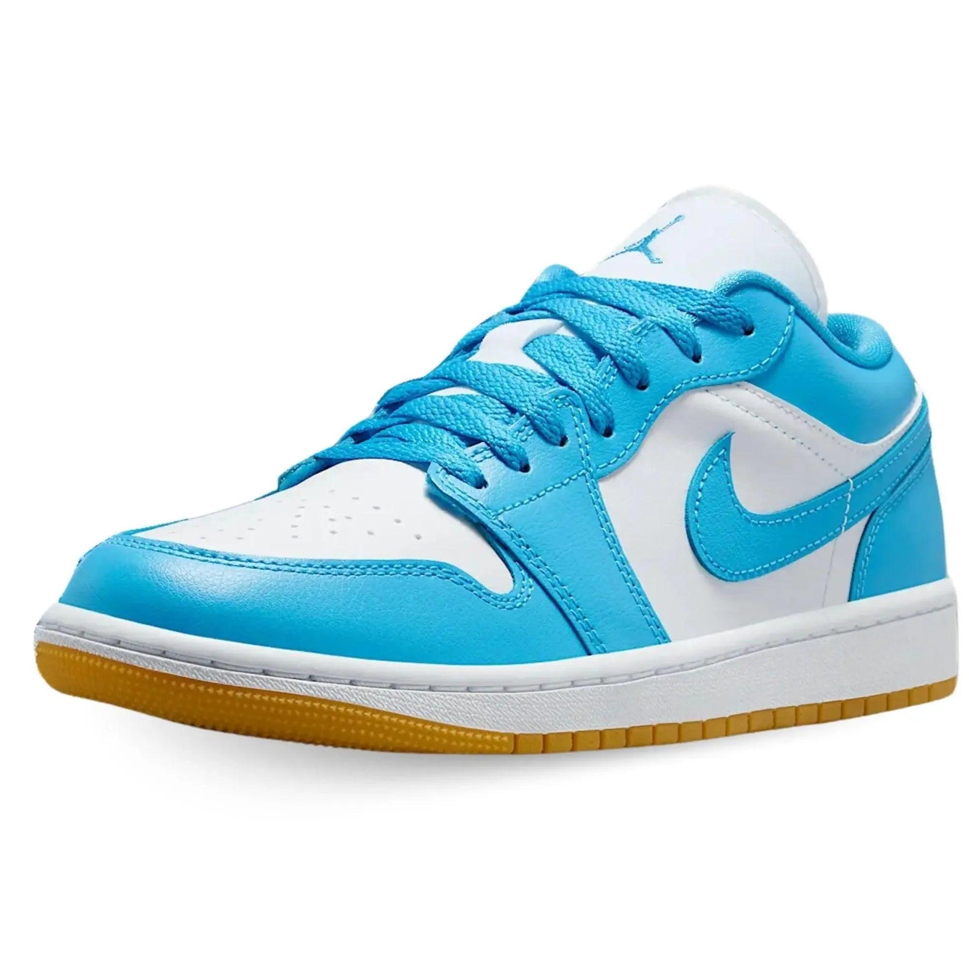Blue and white low-top sneaker with gum sole, perfect for women's fashion and casual wear