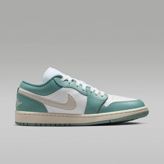 Mint green and white low-top sneaker with beige swoosh, ideal for women's fashion and casual wear