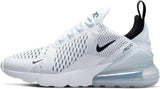 White Nike Air Max 270 women's athletic sneaker with mesh upper and visible air cushioning