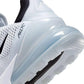 White Nike Air 270 women's sneaker with visible air cushion sole and mesh upper