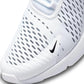 White Nike running shoe with breathable mesh design and black swoosh logo
