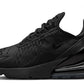 Black Nike Air Max 270 sneaker with mesh upper and visible air cushioning, ideal for women's fashion and comfort.