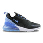 Black and blue Nike Air Max 270 sneaker with visible air cushion, stylish women's fashion footwear