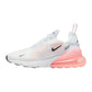 White Nike Air Max 270 women's sneaker with pink gradient sole and mesh upper, stylish athletic shoe