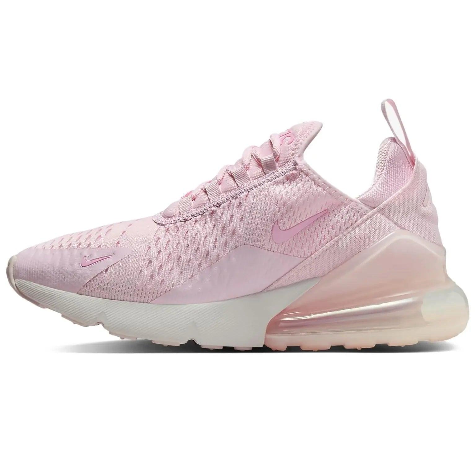 Pink Nike Air Max 270 women's sneaker with mesh upper and visible air cushion sole