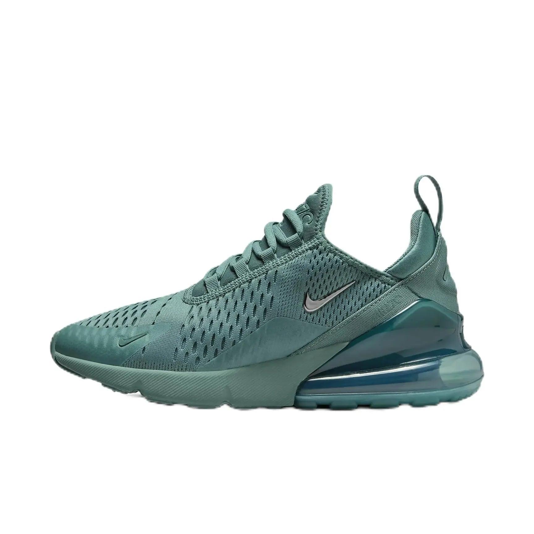 Green Nike Air Max 270 women's athletic sneaker with mesh upper and visible air cushioning