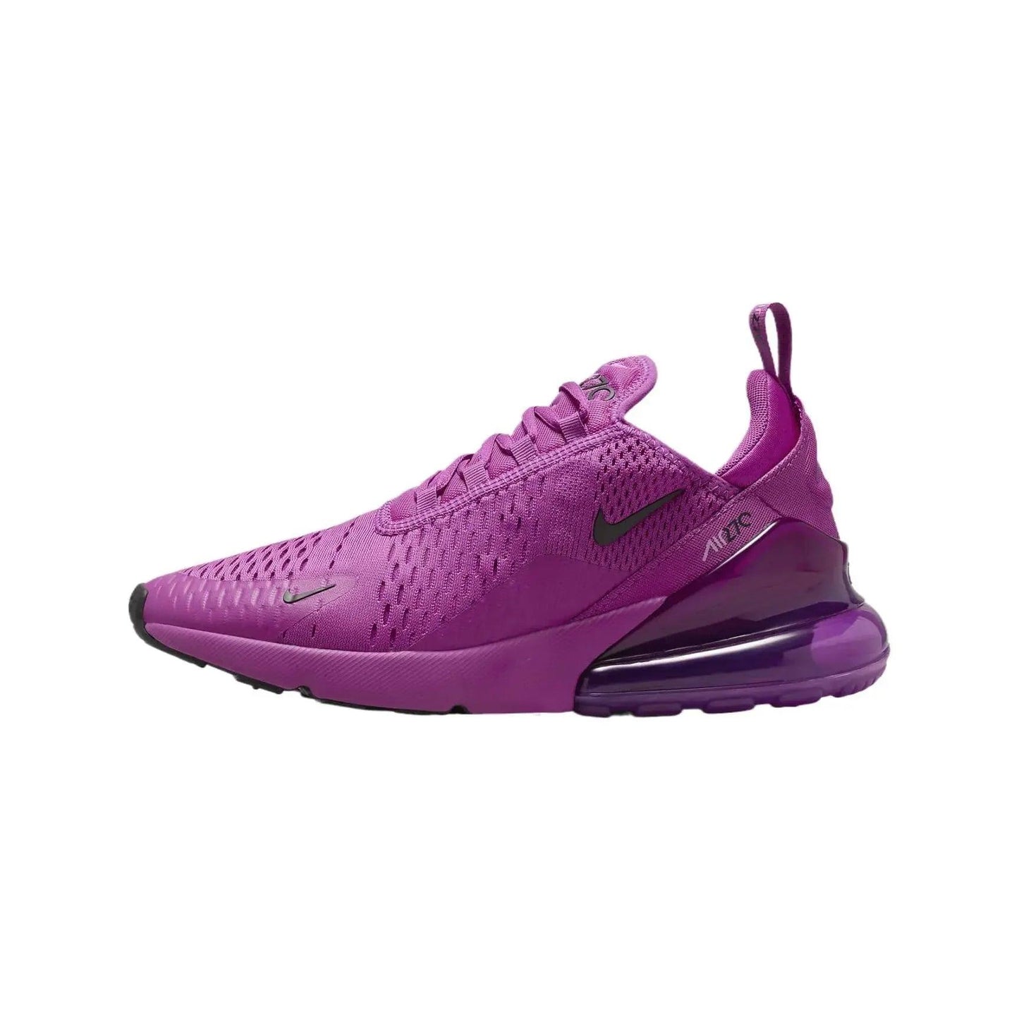 Vibrant purple Nike Air Max 270 women's sneaker with mesh upper and visible air cushioning