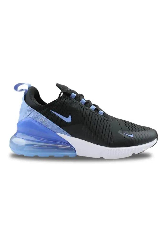 Black and blue Nike Air Max 270 women's sneaker with visible air cushion sole