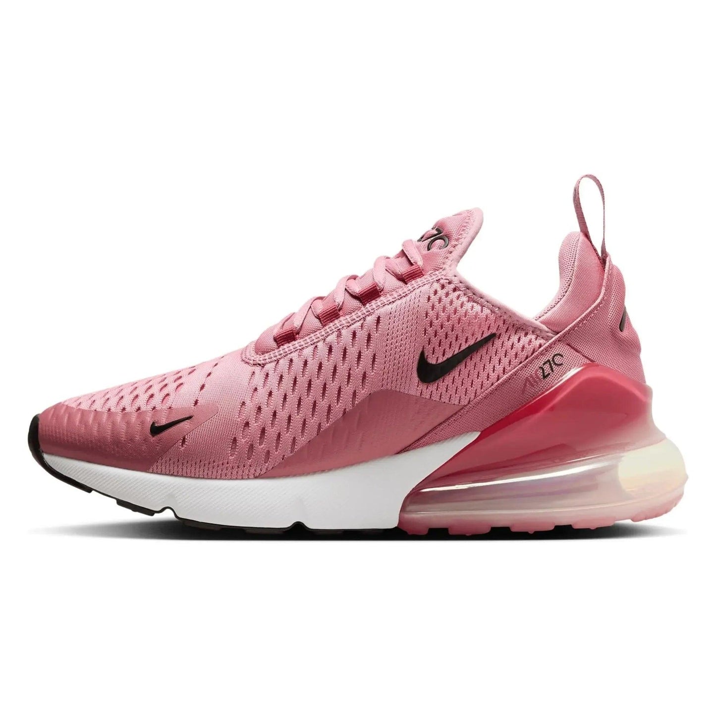 Pink Nike Air Max 270 women's sneaker with mesh upper and visible air cushioning, stylish fashion footwear