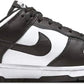 Black and white Nike Dunk Low sneaker with classic Swoosh design, ideal for casual fashion and streetwear styles.