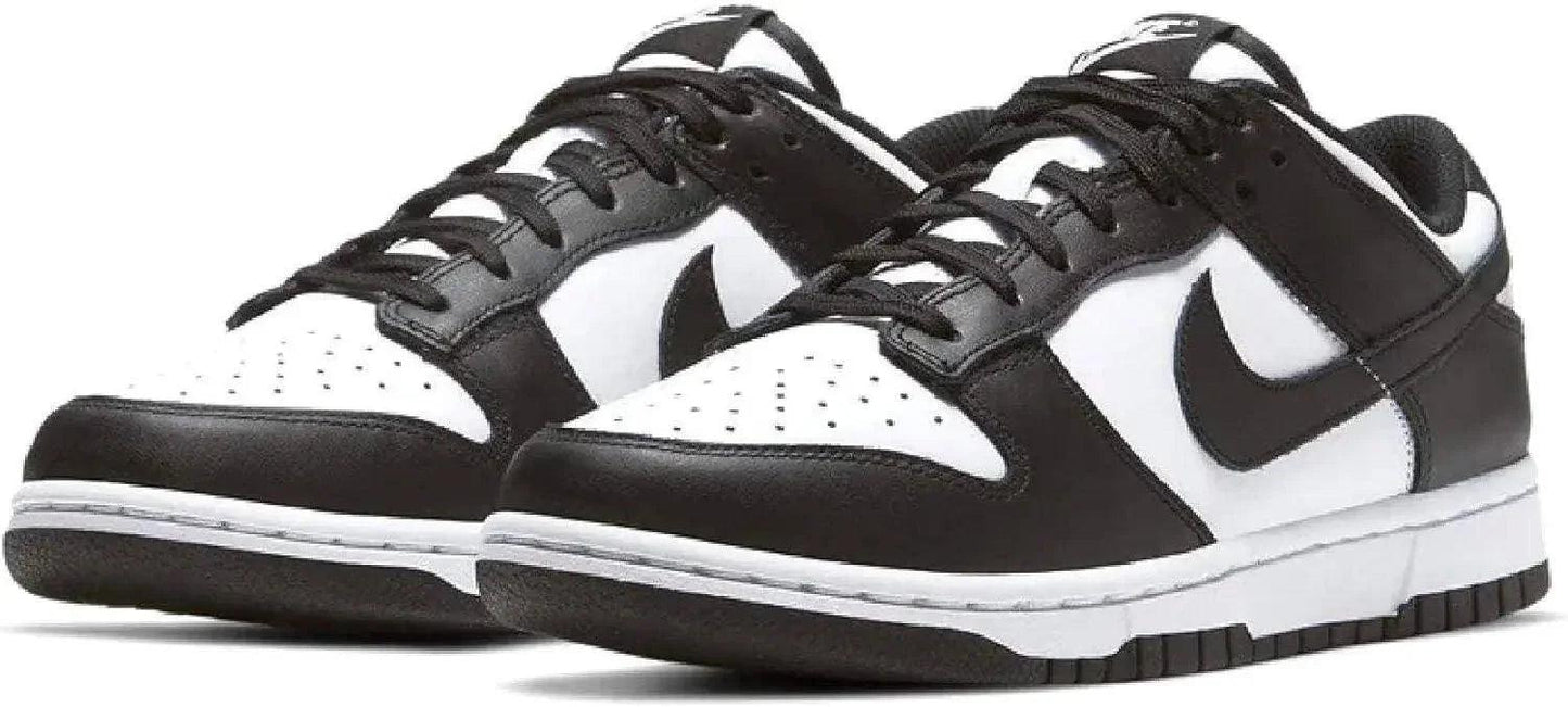 Black and white Nike Dunk Low sneakers for women's fashion and streetwear style