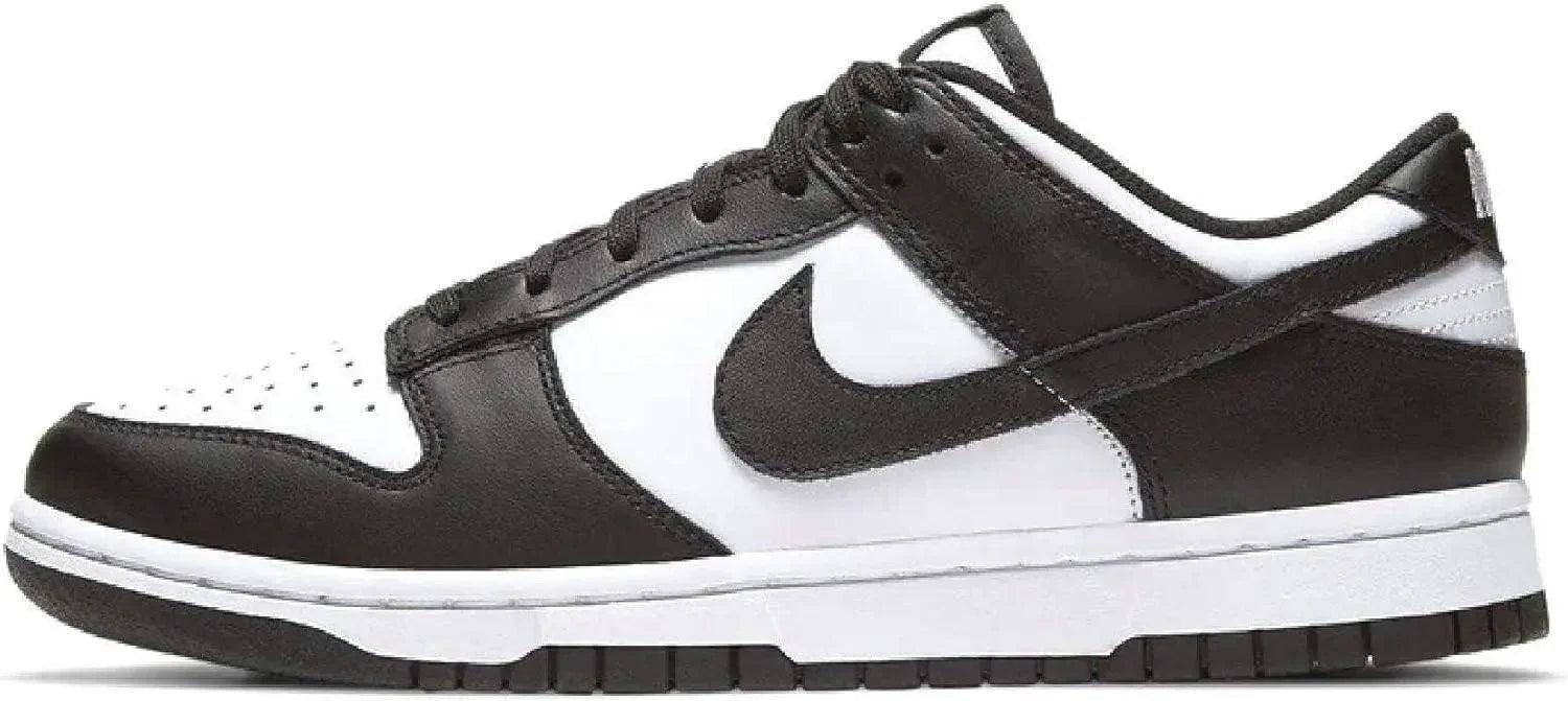Black and white Nike Dunk Low sneaker with classic swoosh design, ideal for women's fashion and streetwear styles.