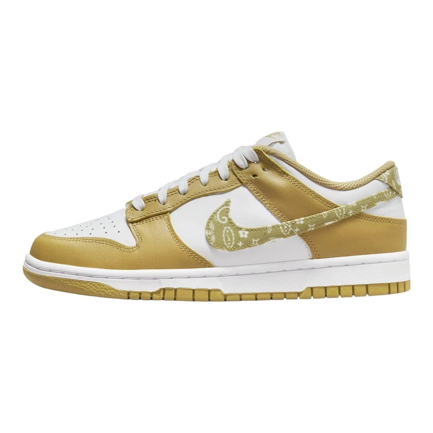 Gold and white women's fashion sneaker with floral pattern, ideal for casual streetwear style