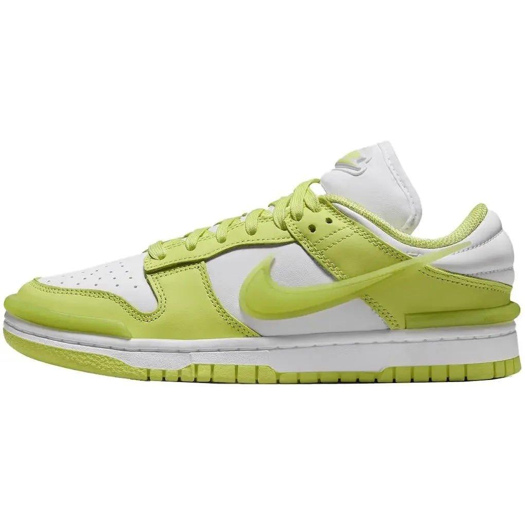 Lime green and white Nike Dunk Low sneaker for women's fashion