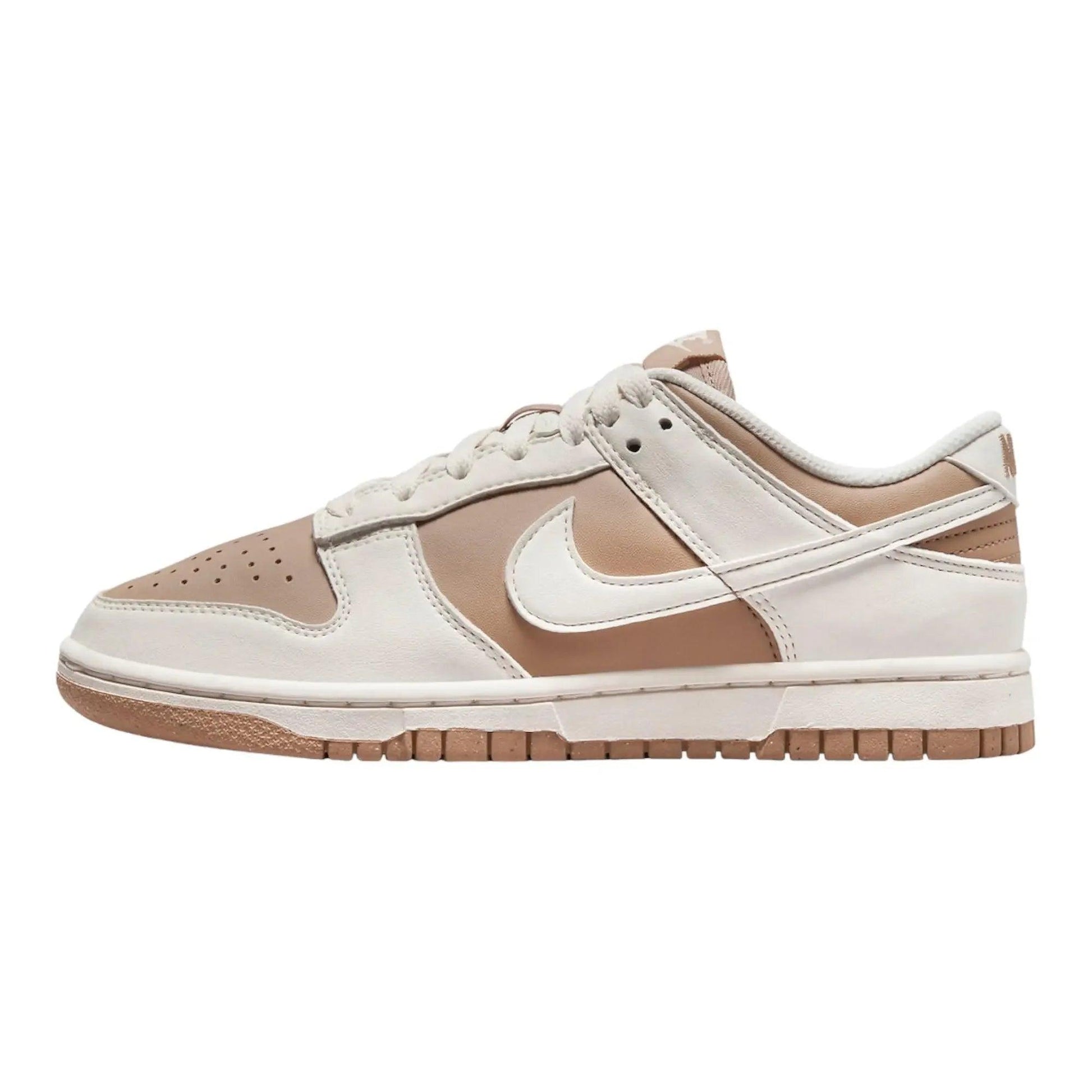 Beige and white women's fashion sneaker with Nike swoosh, ideal for casual style and comfort.