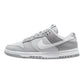 Gray Nike Dunk Low sneaker with white swoosh, ideal for women's fashion and casual wear
