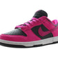 Vibrant pink and black Nike Dunk Low sneaker with white sole, stylish women's fashion footwear