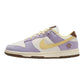 Lavender and cream Nike Dunk Low sneaker with yellow swoosh and floral detail, women's fashion footwear