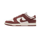 Burgundy and white Nike Dunk Low sneaker, women's fashion footwear with classic design
