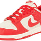 Red and white Nike Dunk Low sneaker with rose embossing, women's fashion footwear
