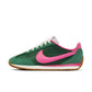 Green and pink Nike Cortez sneaker with white laces and gum sole, women's fashion footwear