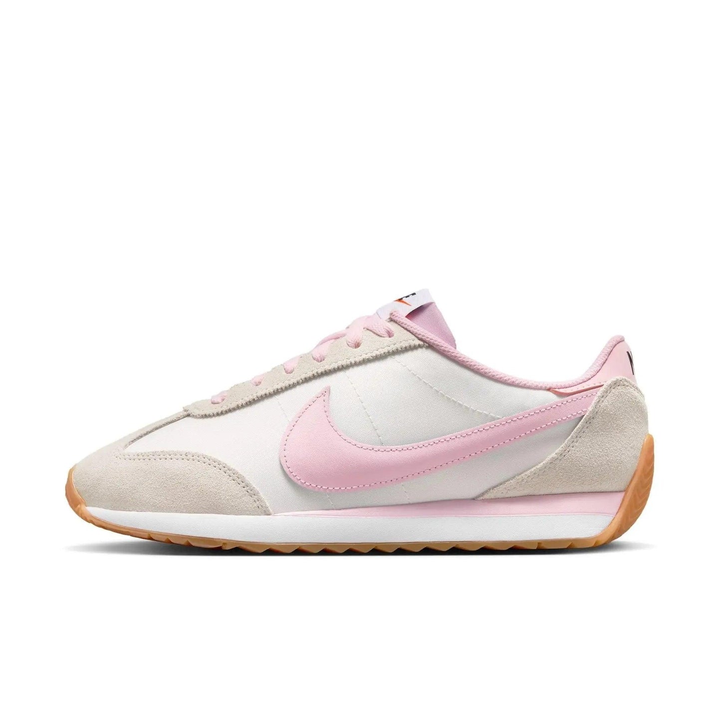 Women's white and blue low-top sneaker with gum sole, Nike swoosh, and Jordan logo