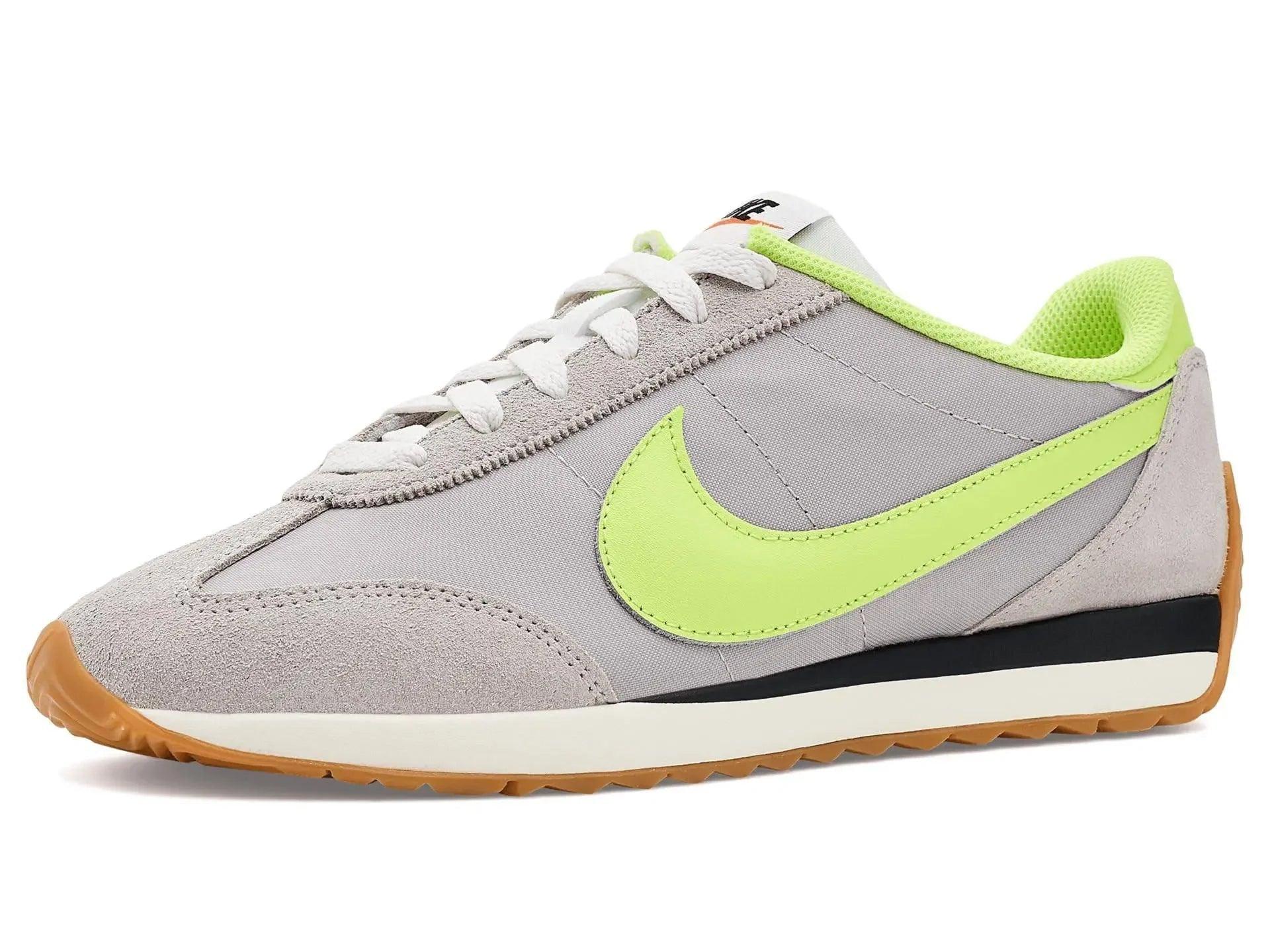 Gray and neon green women's running sneaker with gum sole, stylish athletic footwear for fashion and comfort