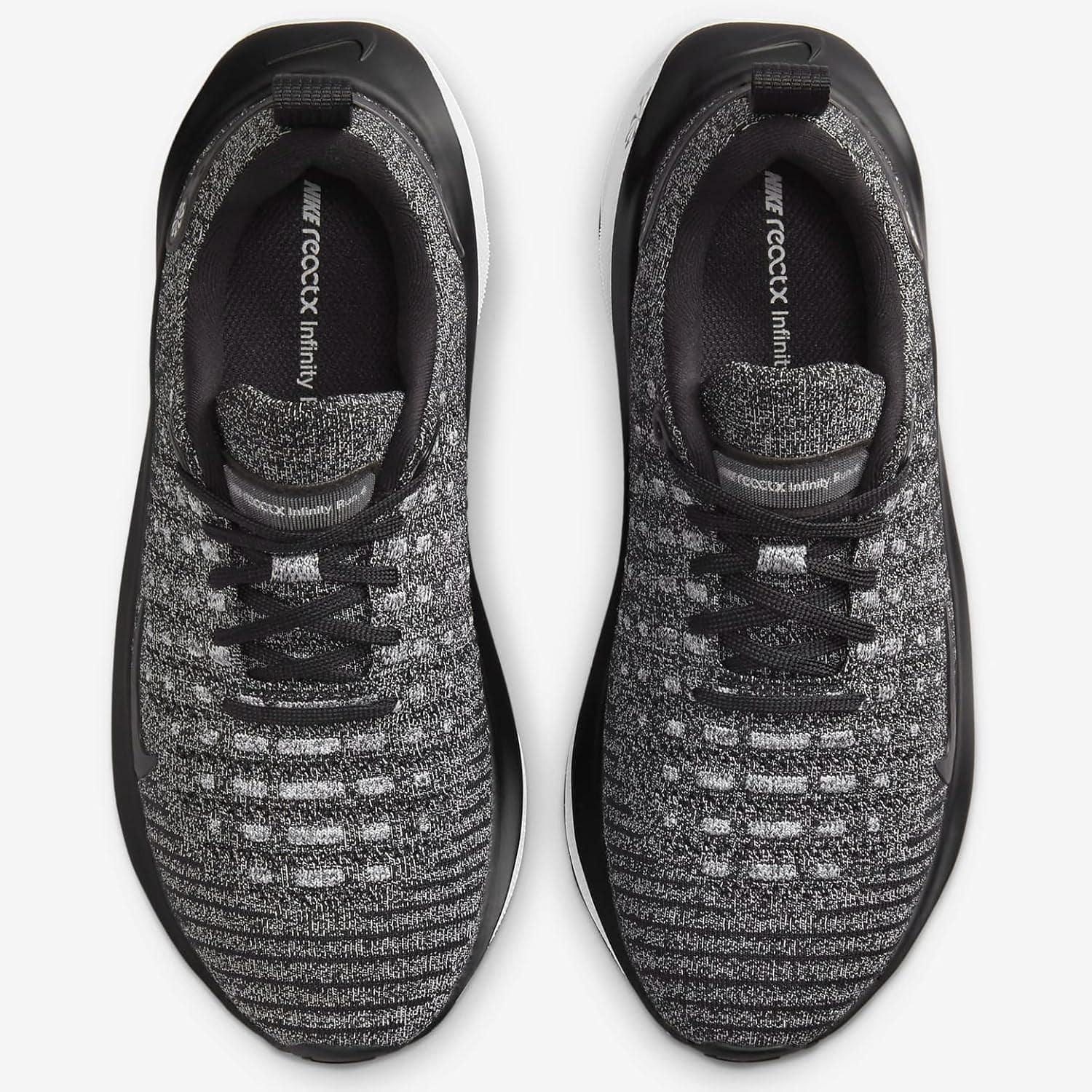 Nike React X Infinity Run running shoes, black and gray knit design, top view