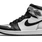 Black and silver Air Jordan 1 high-top sneaker with Nike swoosh, women's fashion footwear