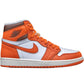 Orange and white high-top sneaker with Nike swoosh and Air Jordan logo, stylish women's fashion footwear